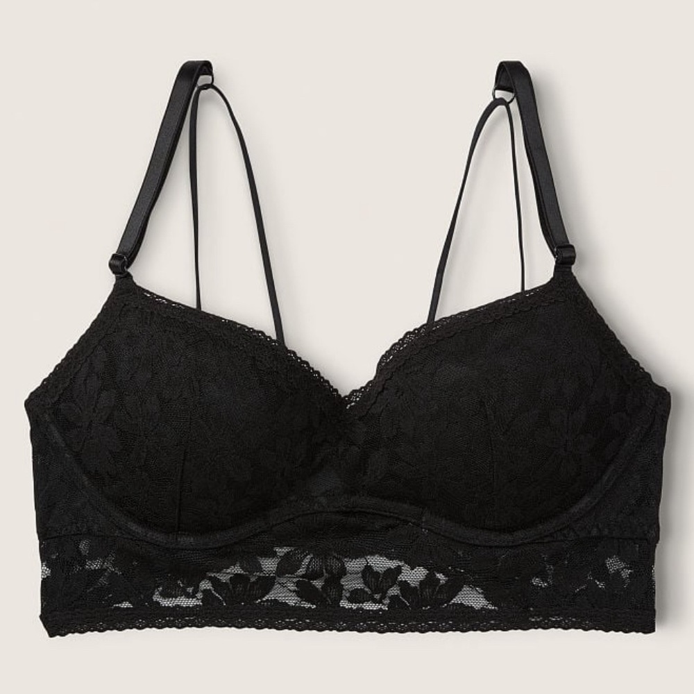 Black Lace Push-Up Bralette size small DD bra VS‎ Pink